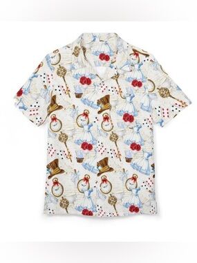 Womens‎ Mad Hatter Alice Button Up Shirt Medium Disney Novelty